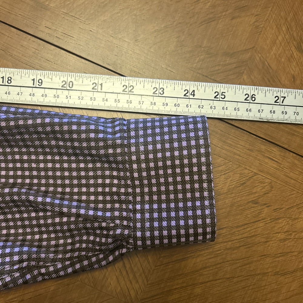 Ermenegildo Zegna Men's L Long Sleeve Button Up Purple Brown Gingham - Picture 14 of 16
